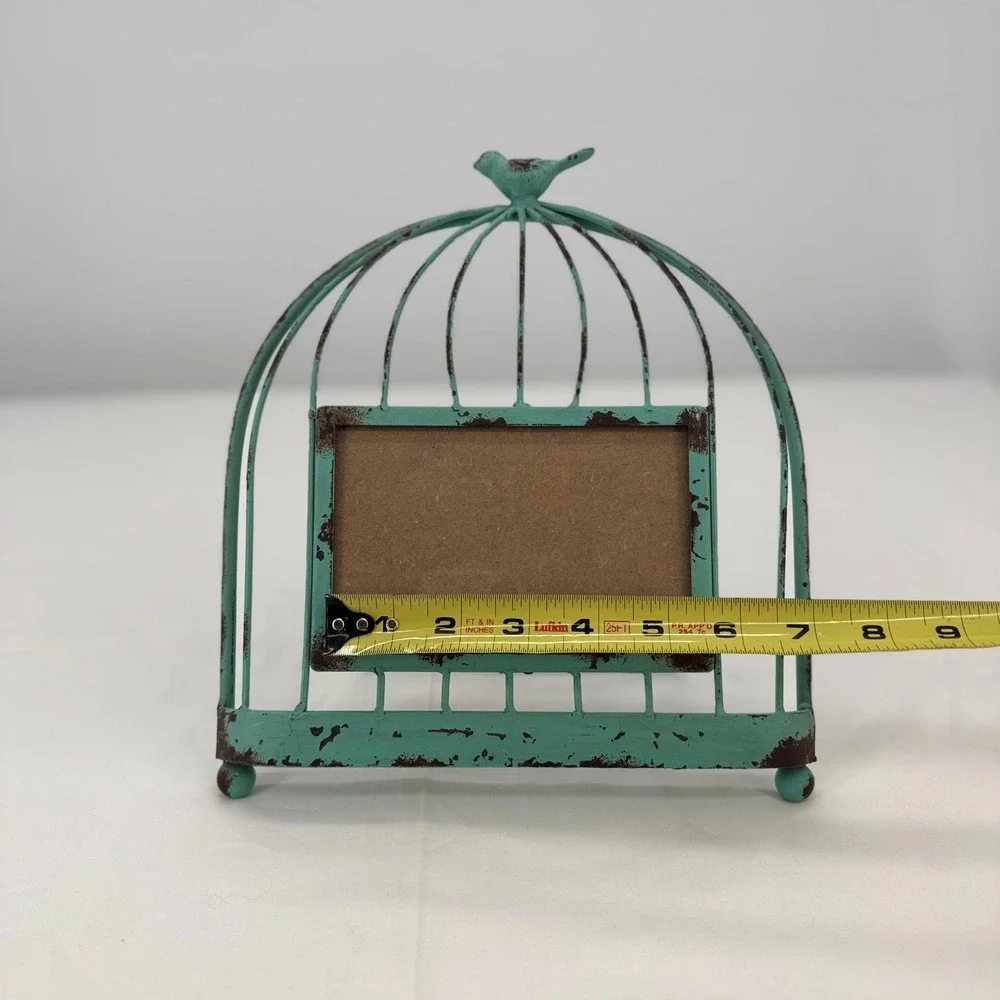 Teal Metal Birdcage Photo Frame Distressed Shabby Chic 4x6 Horizontal‎
